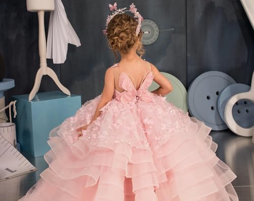 Tulle Flower Girl Dresses Tiered - 3D Butterfly Appliques Princess Pageant Dress Sparkly First Communion Dress2