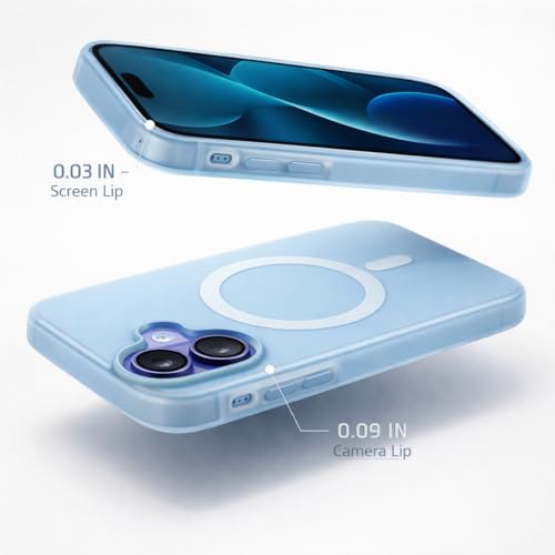 Image of Hupshy iPhone 16 Back Cover with Camera Protection Rings, Kickstand-Matte /Anti, Non-Slip, Camera Glass Protection,Transparent Shockproof Cover for iPhone 16 (Sky Blue)