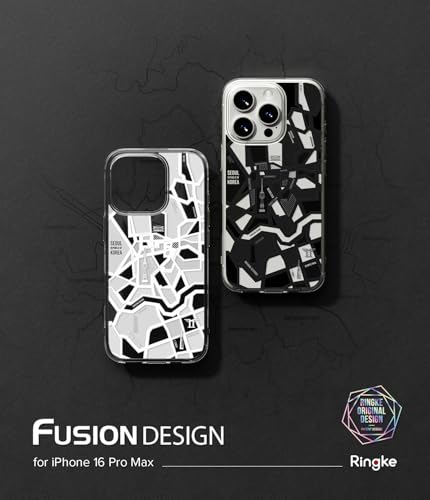Image of Ringke Fusion Design Compatible with iPhone 16 Pro Max Case Cover Hard Graphic Designed Back Soft Flexible TPU Bumper Scratch Resistant Natural Form iPhone 16 Pro Max Back Cover - Seoul Map White