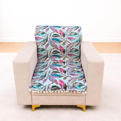 Image of Homerz Premium Printed Quilted Velvet Sofa Slip Cover Protector with Tassels, Sofa Mat, Exact Size, Antislip Cover (Multileaf, 1 Seater, Full)
