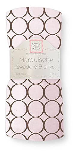 SwaddleDesigns Marquisette Swaddling Blanket, Premium Cotton Muslin, Brown Mod Circles on Pastel Pink