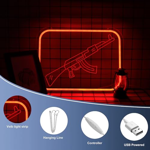 Image of AK47 Gun Neon Signs for Wall Decor，Sniper Rifle Led Neon Light for Bedroom Office Party，Christmas Gifts for Children