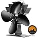 CWLAKON Heat Powered Stove Fan-2019 Upgrade Designed Silent Operation 4 Blades with Stove Thermometer for Wood/Log Burner/Fireplace-Eco Friendly and Efficient Heat Distribution(Black)