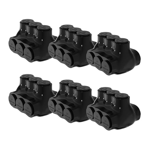 RVBOATPAT 6PCS Dual Entry Aluminum Wire Connector 3 Port Insulated Multi Tap Connector 2/0-6 AWG Splice Electrical Power Connector 3/16 Allen Hex