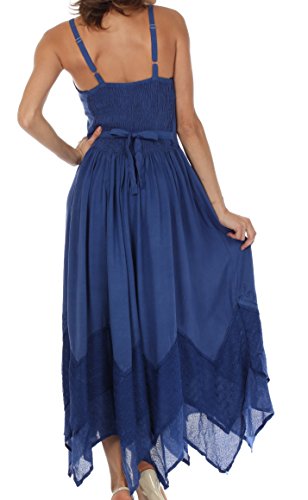 Image of Sakkas Rayon Embroidered Stonewashed Adjustable Spaghetti Straps Long Dress