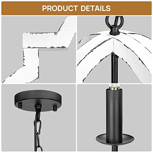 21.7" Farmhouse Wood Chandelier Light Fixture, 4-Light Handmade Distressed White Geometric Hanging Pendant Lighting For Dining Room, Kitchen Island, Entryway, Stairwell (Colour: White) #TOP6