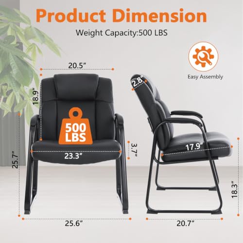 Image of CLATINA Heavy Duty Guest Chair with Padded Armrests and Sled Base, Executive Leather Soft Reception Chair 400lbs Capacity for Office Conference Waiting Meeting Room, Black (6 Pack)