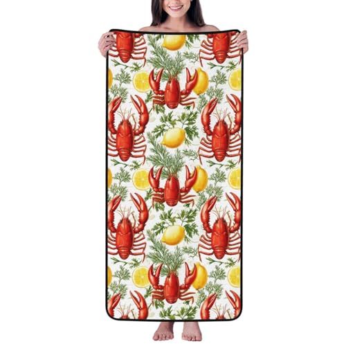 GVYGVY Cotton Bath Towels for Bathroom - Funny Lobster Lemon Print Microfiber Towels for Body Bath Sheets, Quick Dry Beach Towel, 27 * 55 Inch Soft Shower Towel for Travel, Home, Beach