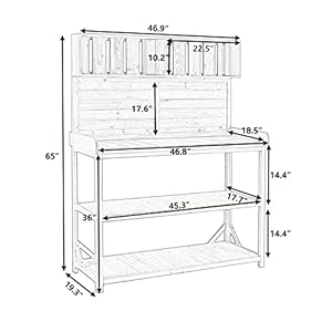 Potting Bench Table with 4 Storage Shelves and Side Hook, Polibi 65" Large Wooden Farmhouse Rustic Outdoor Patio Workstation, Garden Potting Bench with Splash Plate Potting Bench Table with 4 Storage Shelves and Side Hook Polibi 65 Large Wooden Farmhouse Rustic Outdoor Patio Workstation Garden Potting Bench with Splash Plate
