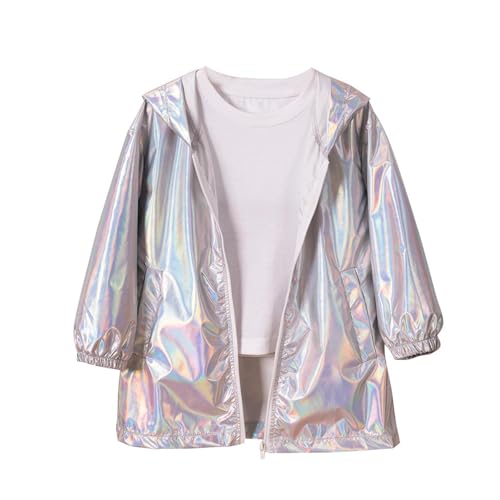 Toddler Boys Girls Reflective Jacket Zip Up Shiny Hooded Windbreaker High Visibility Lightweight Cycling Coat