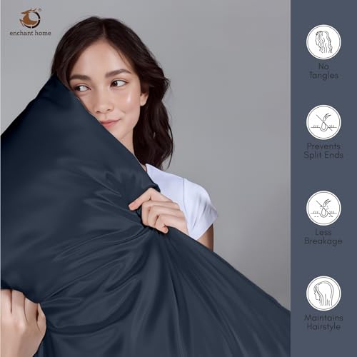 Image of 300 TC Art Silk Satin Pillow Cover Set | Durable Satin Pillow Cover with Envelope Closure | Luxury Satin Pillow Covers | Cozy Satin Pillow Covers (2, Navy Blue)