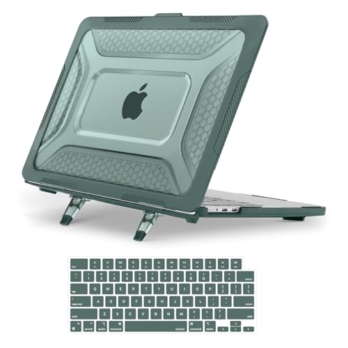 Image of MOSISO Compatible with MacBook Air 13 inch Case M5 M4 M3 M2, Emerald Green | 2 in 1 Kit Honeycomb Shock Resistant Hard Case with Foldable Kickstand for MacBook Air 13.6 2026-2022 A3449 A3240 A3113 A2681