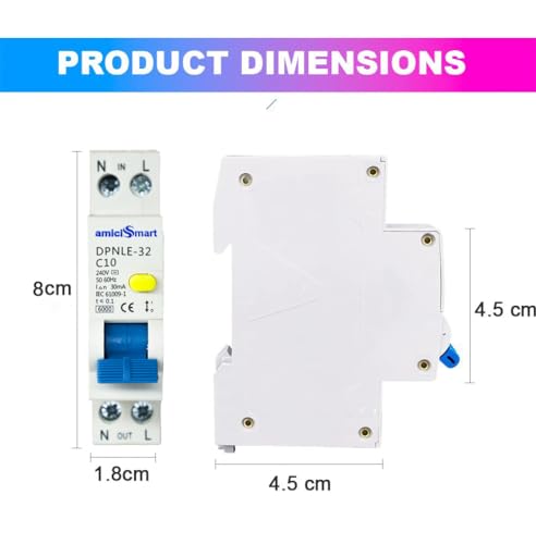 Image of amiciSmart 10A Single Module Circuit Breaker with Over Current, Short-Circuit and Leakage Protection, Shock Proof,220VAC