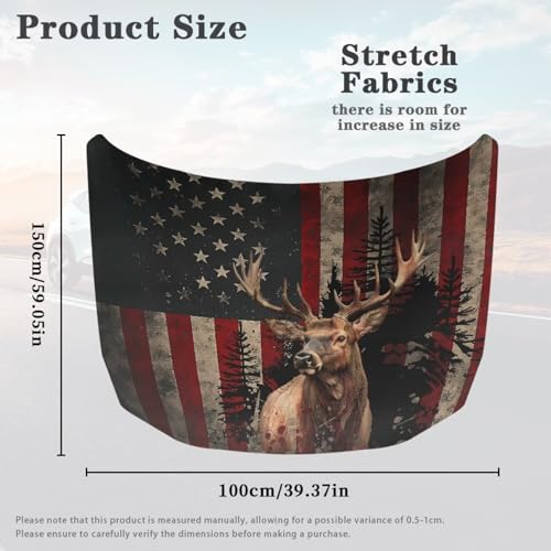 Image of Deer American Flag Hood Wraps for Cars Hood Wrap Protector Washable Car Hook Elastic Fabrics Can be Washed Hook Wraps