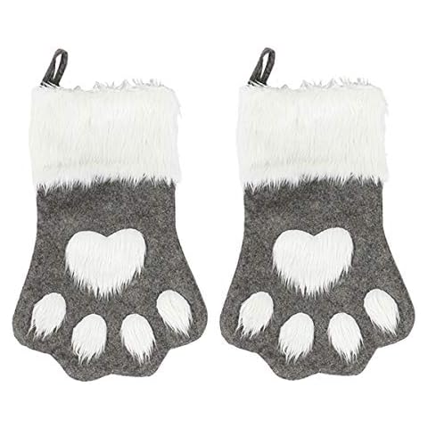 Sexybody Pet Paw Plush Christmas Stockings Personalized Xmas Decorations Fireplace Hanging Socks Family Holiday Dog Cat Gift Stockings (2 Pack,Grey) Cover