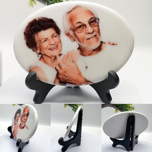 Image of Personalized Ceramic Photo for Headstone, Waterproof Picture Frame for Grave Custom Cemetery Tombstone Pictures Porcelain Cameo Funeral Portrait Memorial Monument Photo for Burial Stone Oval