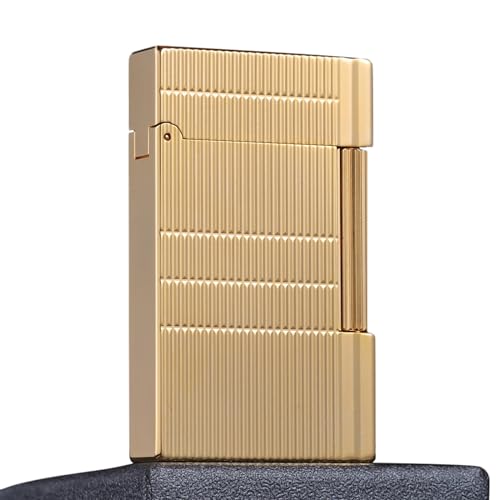 Mechero de butano vintage, acabado clásico de rayas verticales de cobre, encendedor de gabardina de tono acero de encendido lateral, para hombres y coleccionistas