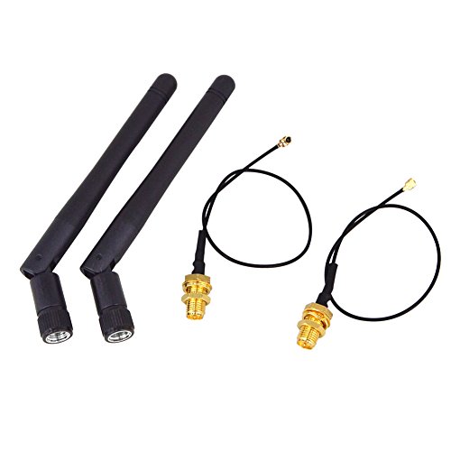2 x 2.4GHz 3dBi Indoor Wifi Antenna 802.11n/b/g RPSMA Male Omnidirectional + 2 x 15cm U.FL Mini PCI IPEX to RP-SMA Female Pigtail Antenna WiFi Cable