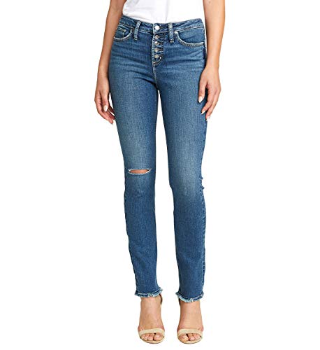 Silver Jeans Co. Women's Note High Rise Slim Leg Jeans, Dark Indigo Wash, 29W X 27L