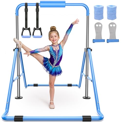 Sportsroyals Gymnastics Bar for Kids,Adjustable Height Gymnastic Horizontal Bars,Folding Gymnastic Junior Training Kip Bar for Home, Blue(Blue)