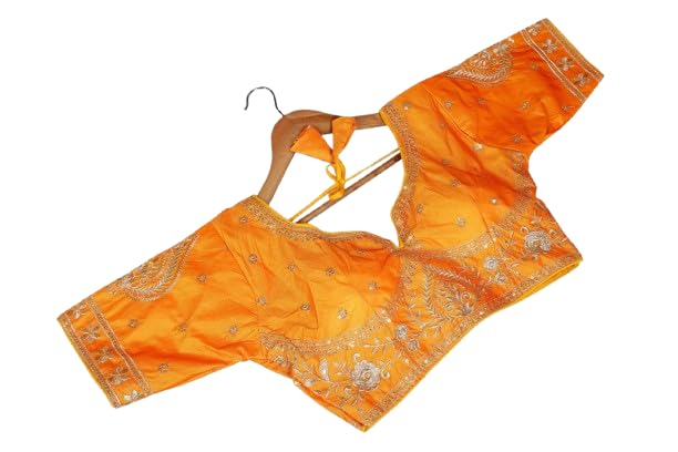 Pradeep Fashion Silk Blend Embroidered V Neck Blouse Free Size-image-9