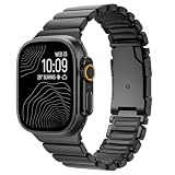 Picture of Titanium Band Compatible with Apple Watch Ultra 3/2/1 Band 49mm For iwatch Series 11 10 46mm 45mm 44mm 42mm SE 3/2/1 9 8 7 6 5 4 Men Women,Rubber Lining With Stainless Steel Buckle,BlackOrange