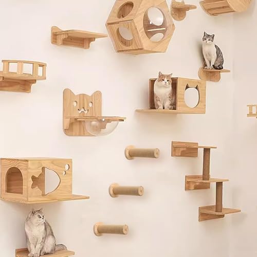 Image of Wall Mounted Cat Scratching Post for Indoor Cats | Kitten Wall Shelves Climbing Furniture| Sisal Rope Cat Claw Scratcher Tree (Round Wall Steps)