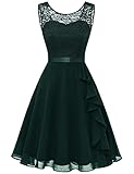 COCKTAILKLEID DAMEN ELEGANT: A-Linie, ärmellos, Rundausschnitt, knielang, enthält gefüttertes Knielang Cocktailkleid. Weicher Tüll, florale Spitze und Chiffon sind mit einem Bandgürtel verziert.