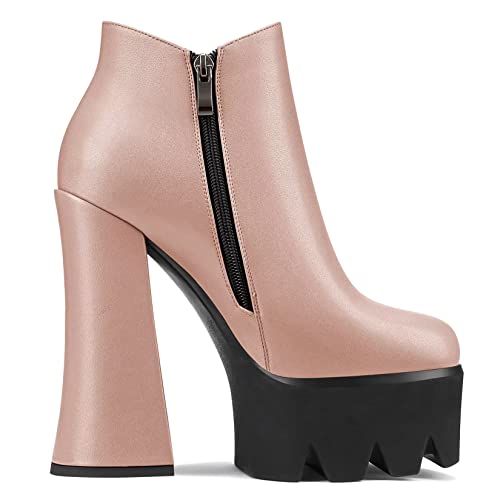 Castamere Women Chunky Block High Platform Heel Round Toe Ankle Boots Short Bootie Slip-on Zipper Dress Party Boots3
