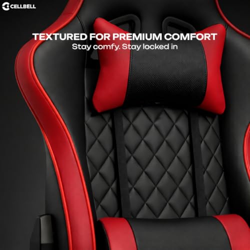 Image of CELLBELL Shadow FT Ergonomic Gaming Chair with Footrest Premium PU Leather 4D Armrests 180 Degree Recline Class 4 Hydraulic Tilt Lock Diamond Design Heavy Duty Base 60mm Wheels (Red)