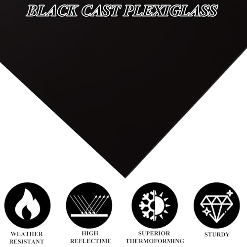 Image of 4 Pack 12 x 15.75 Inch Black Acrylic Sheet - 1 /4 inch Thick Square Plexiglass Sheets, Black Cast Acrylic Sheet with Protective Paper for DIY Display, Craft, Sign, Painting, Laser Cutting (5.3 mm)