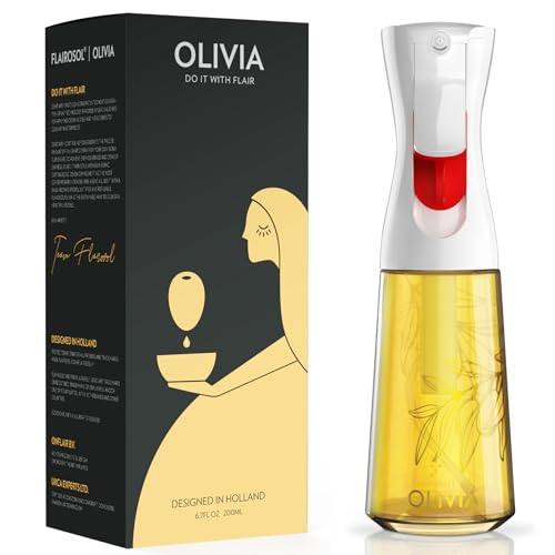 FLAIROSOL OLIVIA Pulverizador de Aceite para Cocinar, Pulverizador de Aceite de Oliva de Vidrio de 200 ml, Botella Pulverizadora de Aceite Continua con Control de Porciones, Barbacoa (Hojas Doradas)