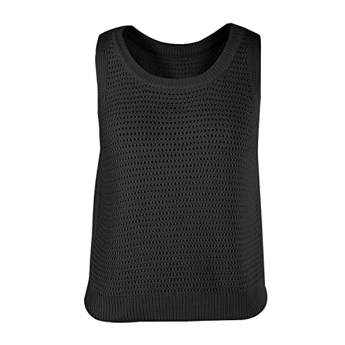 Image of FISACE Womens Crochet Tank Top Sleeveless Knit Summer Sweater | Round Neck, Hollow Out, Lightweight , Casual Crop,Cute Boho Vest