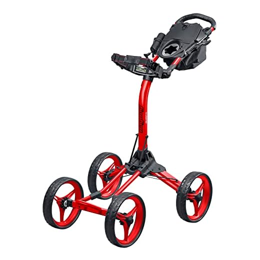 Bag Boy Quad XL 4 Wheel Golf Push Cart, Easy Two-Step Open & Close, Scorecard Console, Beverage Holder, Mobile Device Holder, Handle Mounted Parking Brake