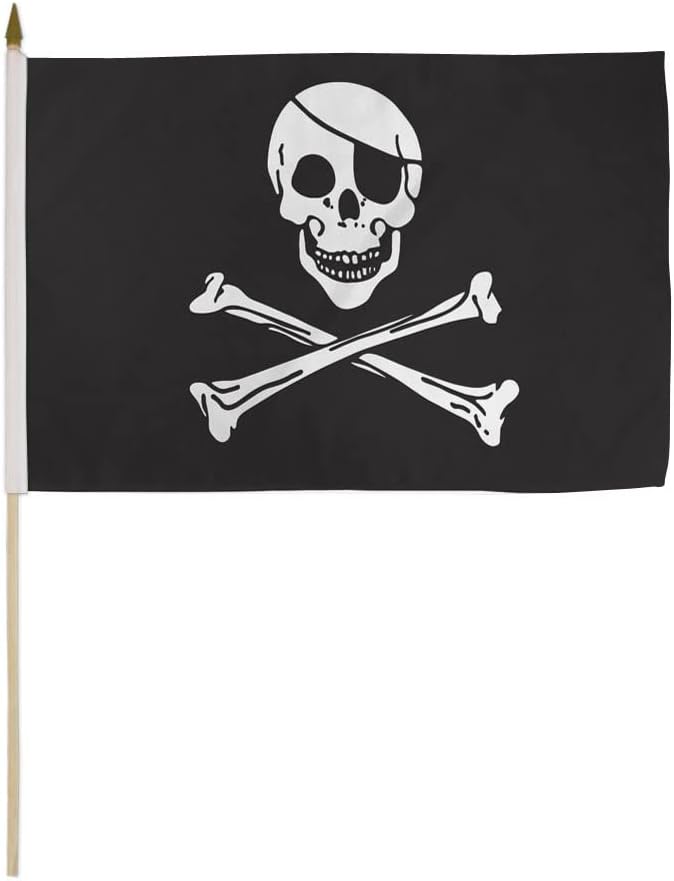 Pirate (Regular) 12x18in Stick Flag - 1 dozen pack