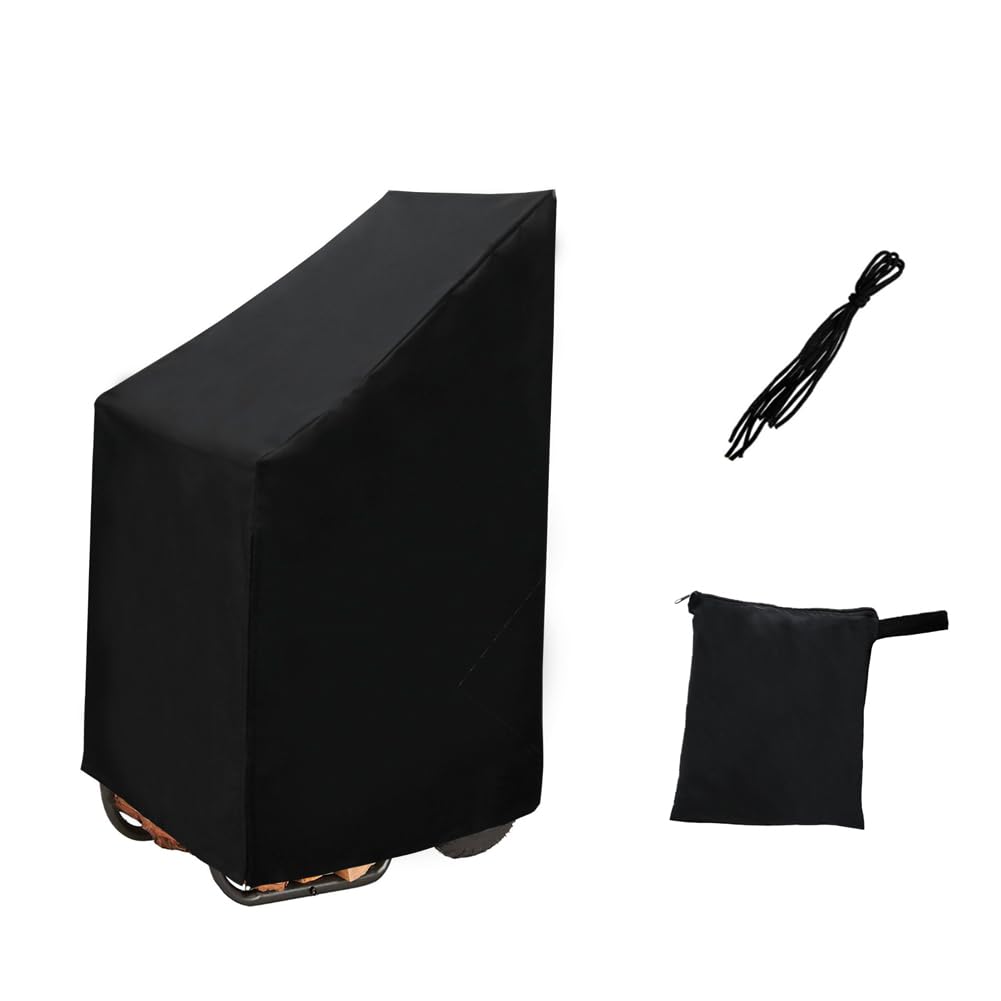 UCARE Firewood Log Cart Cover Waterproof Outdoor Snowproof Rolling Firewood Cart Racks Cover Protector 600D Oxford Outdoor Wood Rack Storage Mover Cover Black 21x25x38in