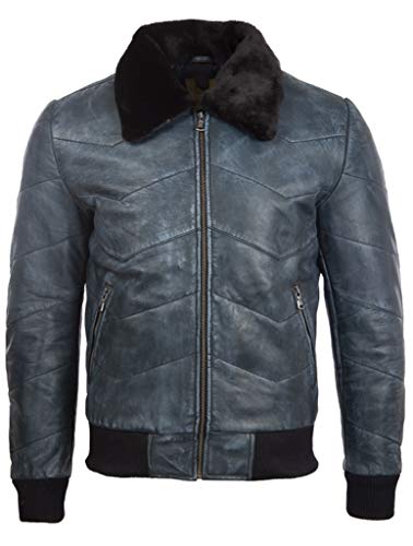 Aviatrix Blouson Aviateur Matelasse en Cuir Veritable pour Homme (MC9P)