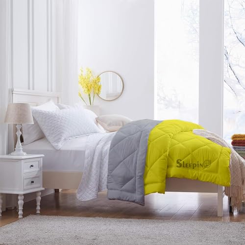 Image of 600 GSM Heavy Winter Single Bed Comforter | Microfiber, Breathable, Reversible,Soft, Lightweight & Machine Washable Comforter for Single Bed 60x90 Inch - SilverYellow