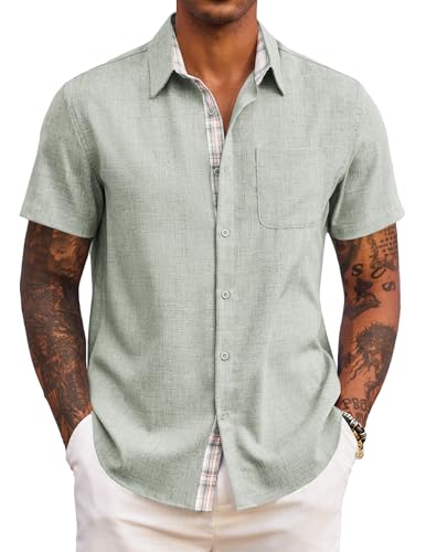 COOFANDY Sommerhemd Herren Kurzarm Kurzarmhemd Männer Freizeithemd Modernes Hemden Leichtes Strandhemd Regular Fit Urlaub Hemd Herren Hellgrün XL
