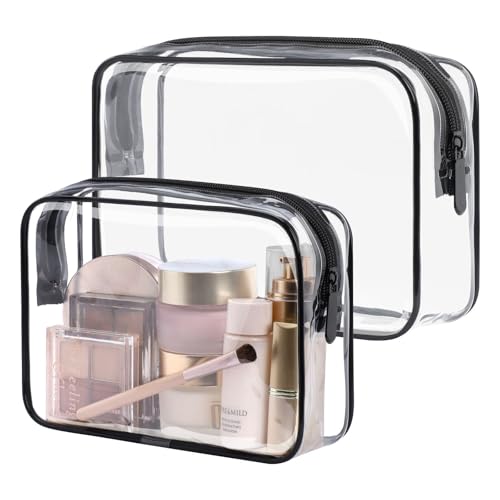 Image of Clear Toiletry Bag, Packism 3 Pack TSA Approved Toiletry Bag Quart Size Bag, Travel Makeup Cosmetic Bag for Women Men, Carry on Airport Airline Compliant Bag, Black & Black, 2 Pack, 1 Medium, 1 Large