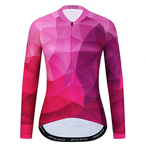 Weimostar Women's Cycling Jersey Top Long Sleeve Jacket Bike Shirt Bicycle Clothing Breathable Pockets Pink Size XL