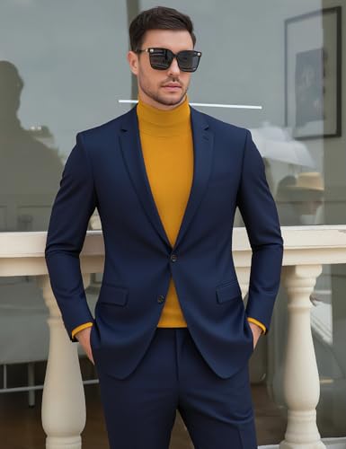 Image of Men's Turtleneck Casual Basic High Neck Long Sleeve T Shirts Half Neck Lightweight Pullover Sweater