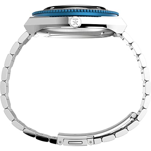 Image of TIMEX Q Analog Watch for Man with Blue Round Dial & Silver Stainless Steel Bracelet Band Water Resistant Men's Wrist Watches - TW2V25100