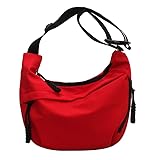 [Spava] ショルダーバッグ レディース 斜めがけ 大容量 ナイロン 防水 軽量 2way 多ポケット 調節可能 シンプル 柔らかい 通勤 通学 旅行 おしゃれ 人気 可愛い (レッド, ミディアム)