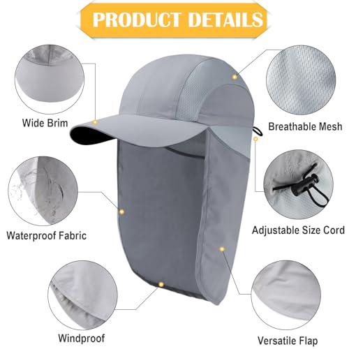 Image of Mens Sun Hat with Breathable Mesh Sun Hats for Men Sun Protection Fishing Hat with Neck Flap for Hiking Cycling