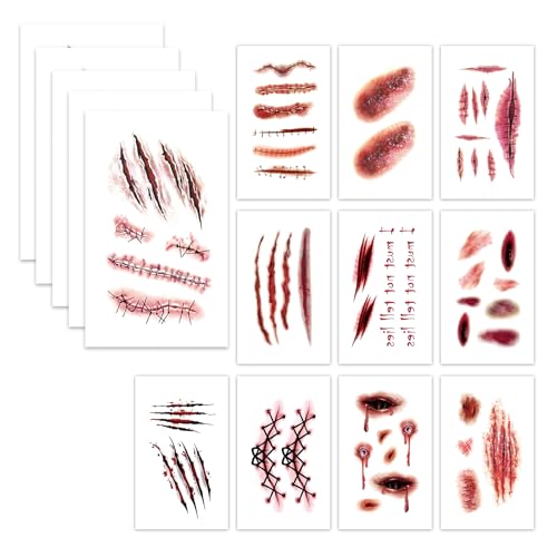 Zerobe Professional Zombie Film SFX Makeup Kit - Large 3D Fake Scars Blood Tattoo Stickers for Movie-Quality Undead Effects | Waterproof, Realistic Wounds for Cosplay, Halloween (Large 121 Pcs)