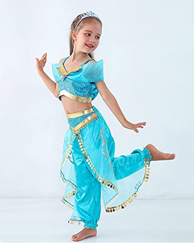 Furutonhe Girls Arabian Princess Costume With Headband Jewelry Dress Up Accessories Halloween Cosplay #TOP4