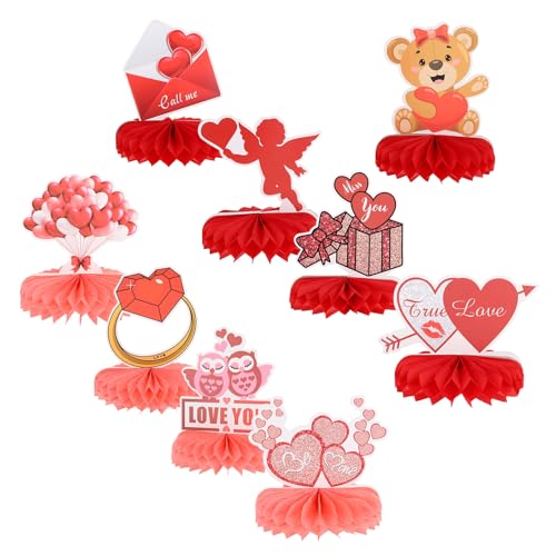 GALPADA Boules Alvéolées en Papier 9 Pièces, Décoration de Fête Saint-Valentin, Ornements en Nid D’Abeille pour Bureau et Maison, Accessoire Suspendu Léger et Compact, Décoration de Table