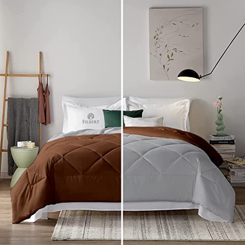 Image of Filbert - 400 GSM Reversible Microfiber Rajai King Size Comforter Blanket, Super Soft Microfiber Diamond Stitch Quilt (92 inch x 106 inch Inches /233cm x 269cm) - Comforter King Size|Silver /Chocolate Brown