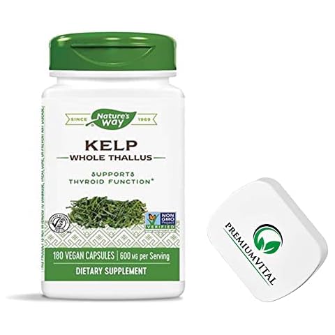 PremiumVital, Nature's Way, Kelp Whole Thallus (ganzer Thallus), 600mg, 180 vegane Kapseln, mit praktischer Pillendose, Laborgeprüft, Glutenfrei, Sojafrei, Vegetarisch Cover